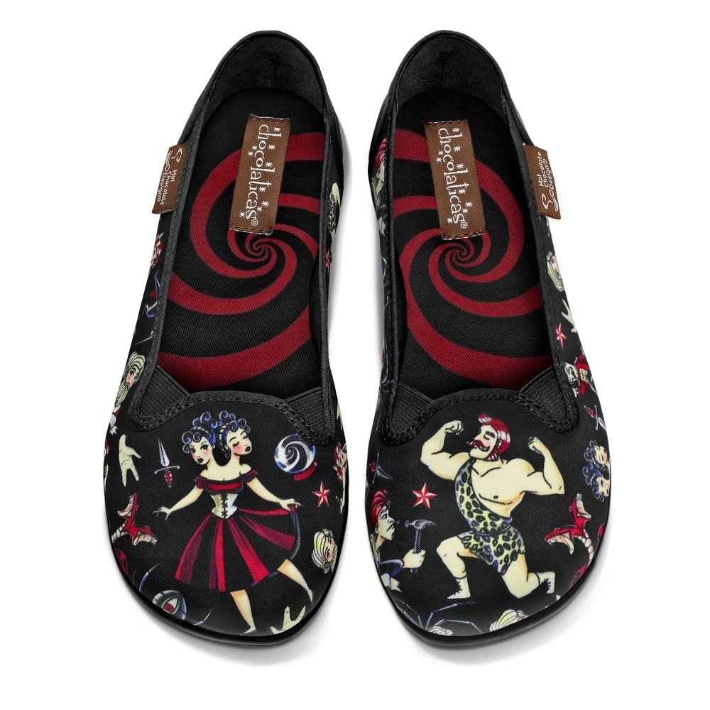 Alegria Black Circus Print Women's Slip-On Flats